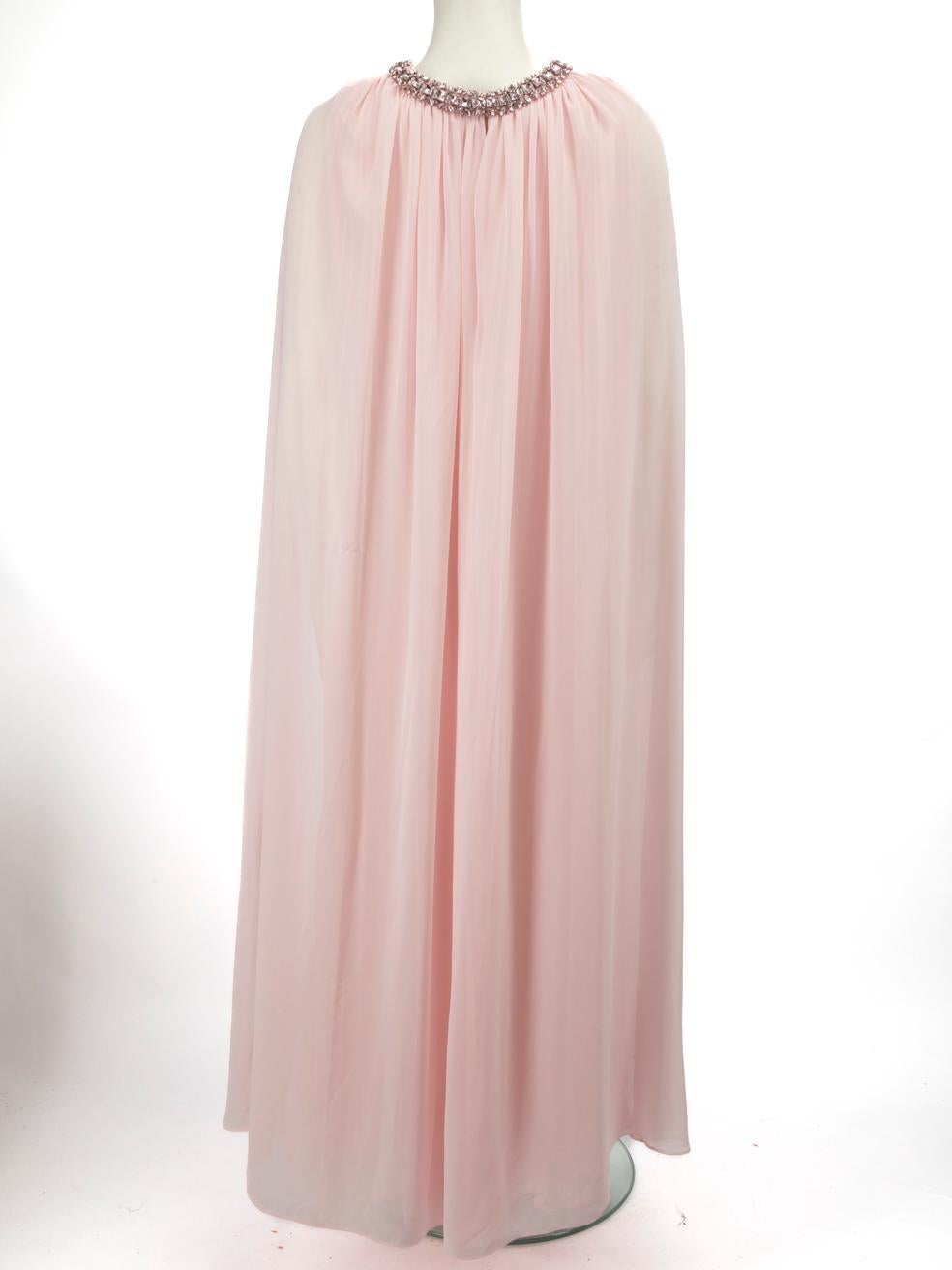 Beige Self-Portrait Pink Chiffon Cape Midi Dress Size S
