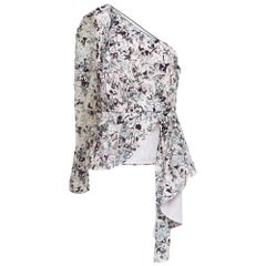 Self-Portrait Pink Constellation Sequin Embroidery Crepe One-Shoulder Top L