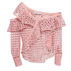 Self-Portrait Pink Guipure Lace One Shoulder Ruffled Top M
