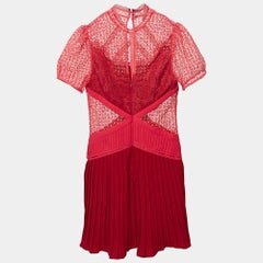 Self-Portrait Pink Guipure Lace Pleated Mini Dress S