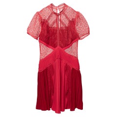 Self-Portrait rose mini robe plissée en dentelle guipure S