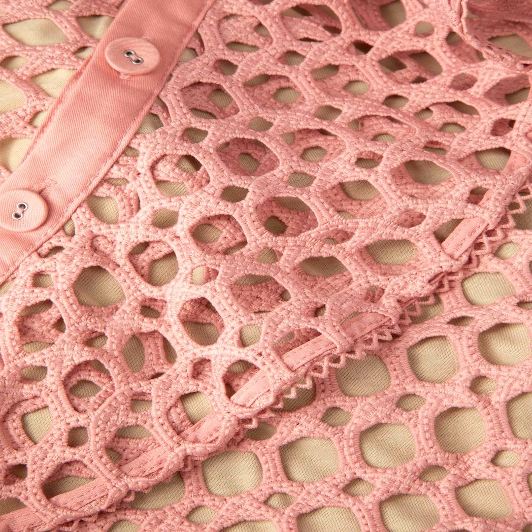 Brown Self-Portrait Pink Lace Off Shoulder Blouse Size S For Sale