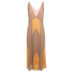 Self-Portrait Pink Logo Printed Chiffon Plisse Maxi Dress M