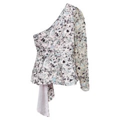 Self-Portrait Pink Sequin Tulle Constellation One-Shoulder Top L