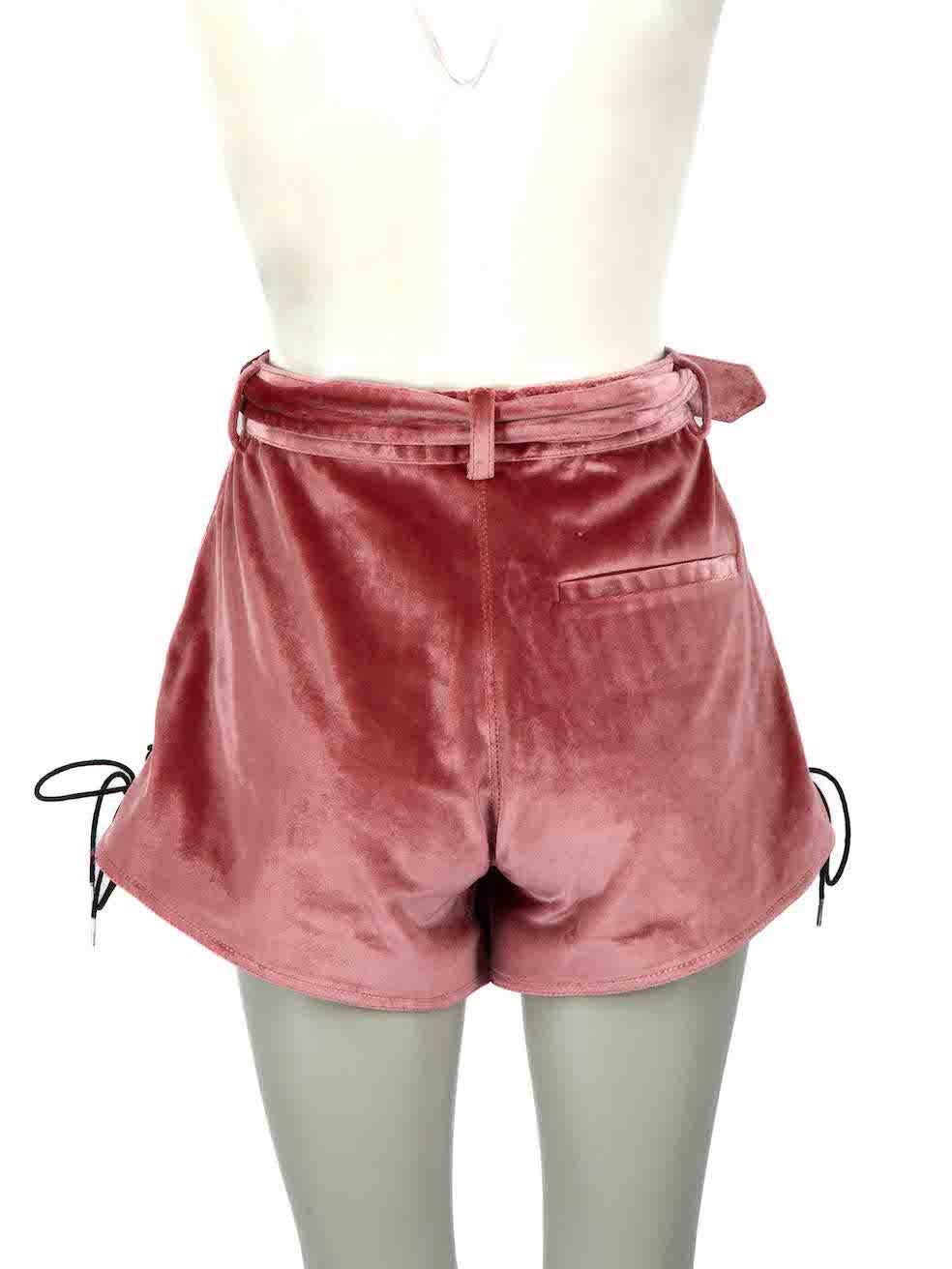 Self-Portrait Pink Velvet Belted Shorts Size XS In Excellent Condition For Sale In London, GB