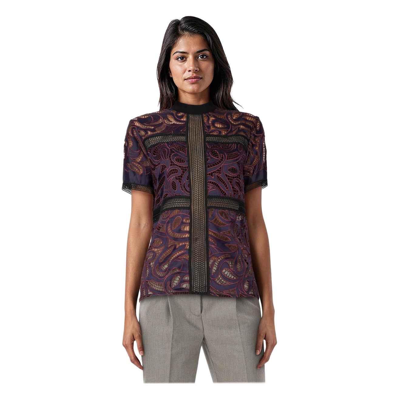 Self-Portrait Purple Broderie Anglaise Top Size M en venta