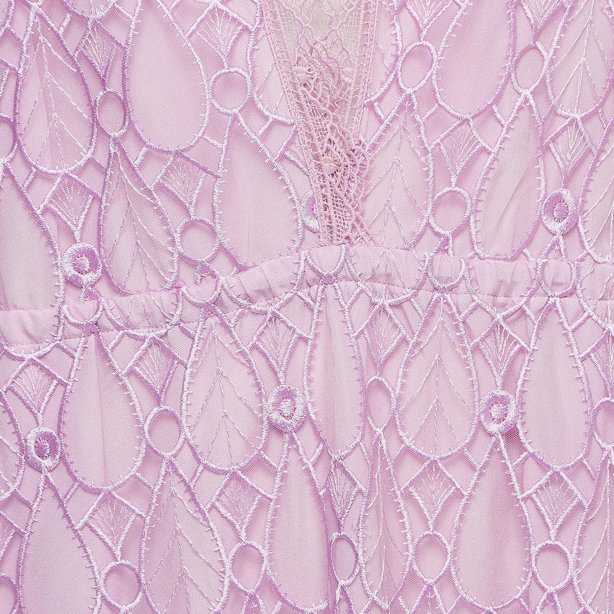 Self-Portrait Purple Embroidered Lace Flared Maxi Dress M In New Condition For Sale In Dubai, Al Qouz 2