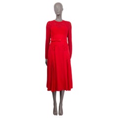 SELF-PORTRAIT red 2018 EMBROIDERE BELTED LONG SLEEVE MIDI Dress 10 S
