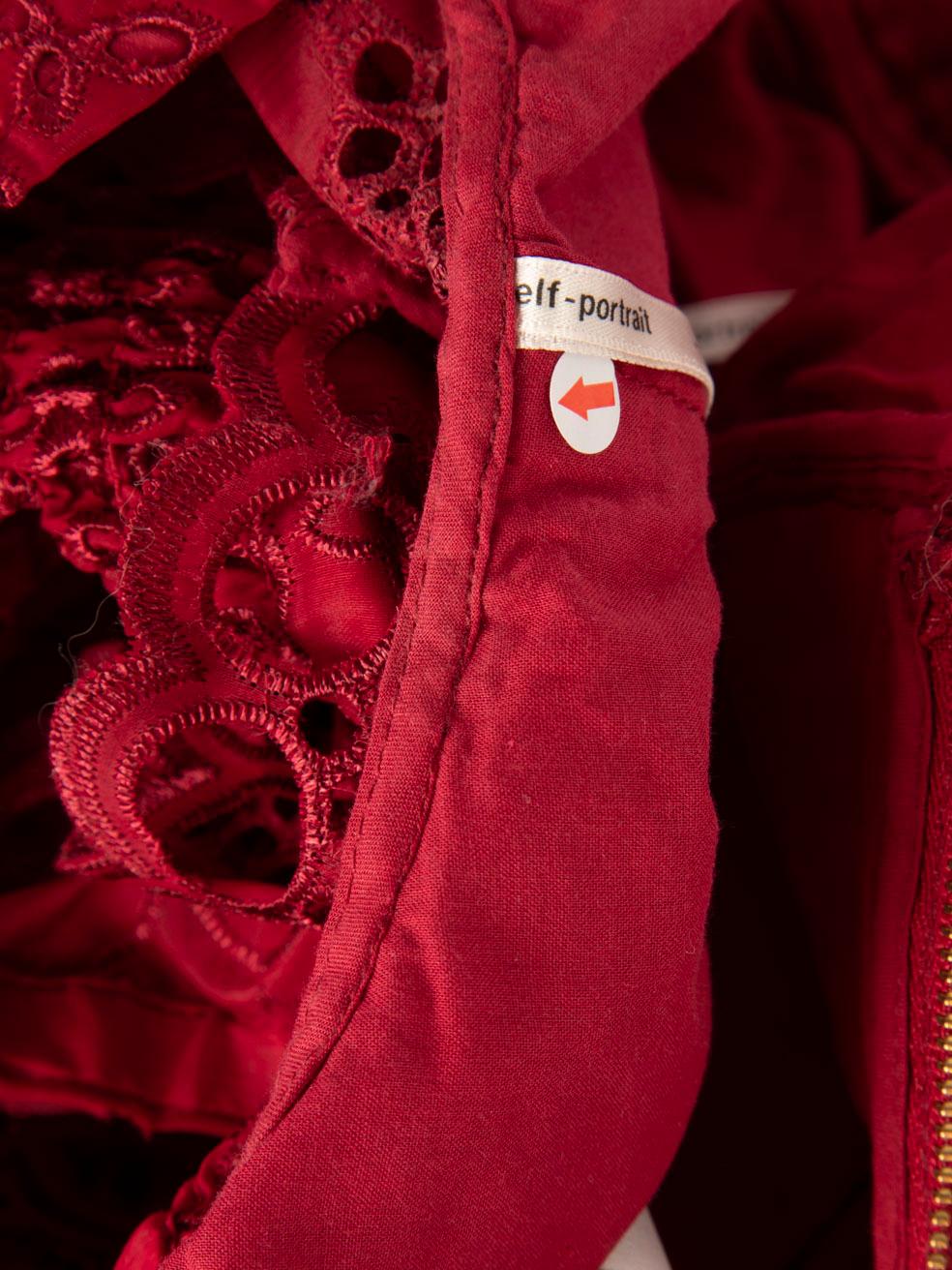 Self-Portrait Vestido Broderie Hombros Fríos Rojo Talla XL en venta 2