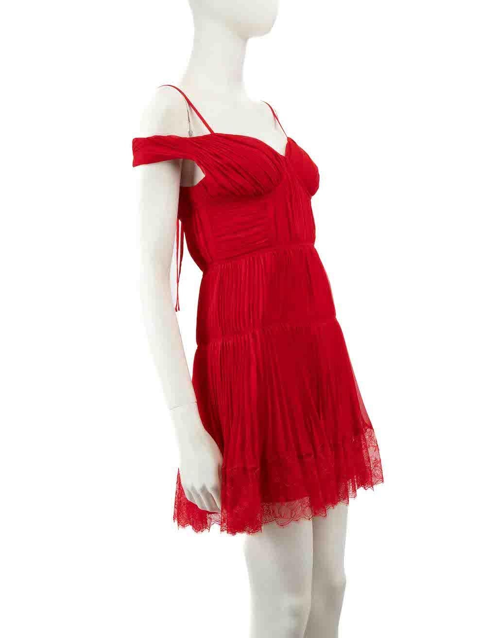 CONDITION is Never worn. No visible wear to dress is evident on this new Self-Portrait designer resale item. There is a small pluck to the weave of the strap ties due to poor storage.
 
 
 
 Details
 
 
 Red
 
 Polyester
 
 Mini dress
 
 Pleated