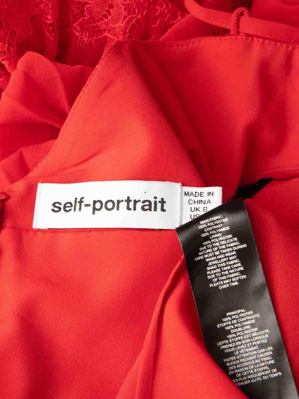 Self-Portrait Red Chiffon Pleat Detail Mini Dress Size S For Sale 1