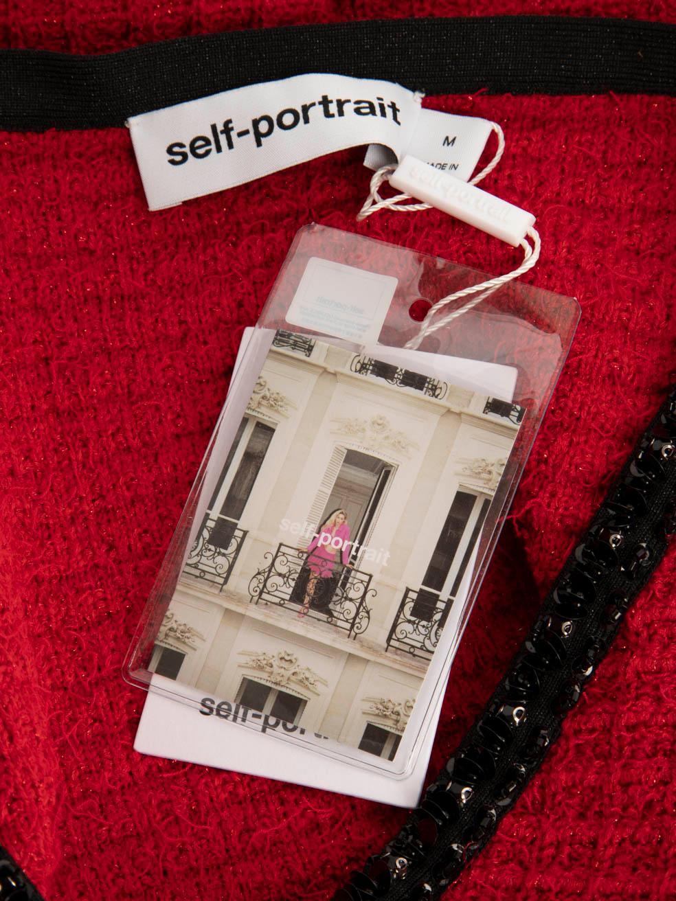 Self-Portrait Rotes kristallverziertes Strickminikleid Größe M Damen