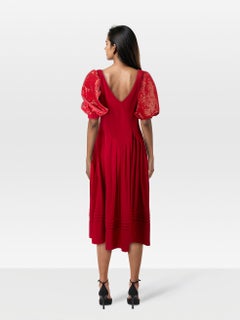 Self-Portrait Red Sequin Puff Sleeve Midi Dress Size M