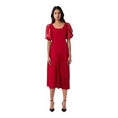 Self-Portrait Red Sequin Puff Sleeve Midi Dress Size M
