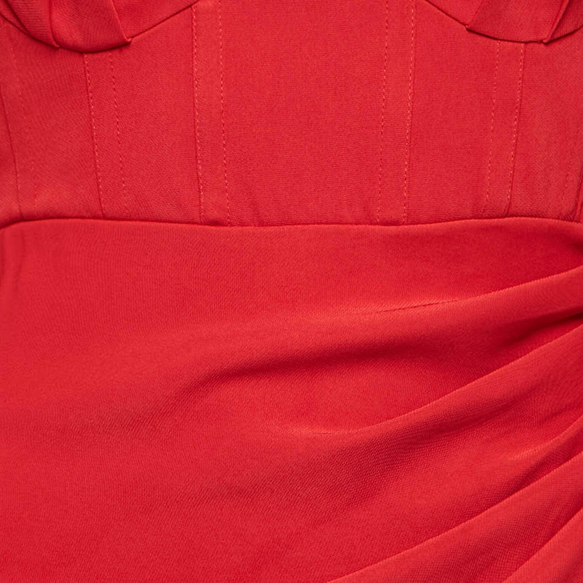 Self-Portrait Red Stretch Crepe Ruched Midi Dress S In New Condition In Dubai, Al Qouz 2