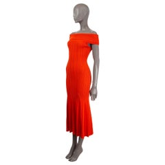 SELF-PORTRAIT red viscose OFF-SHOULDER MIDI KNIT Dress S