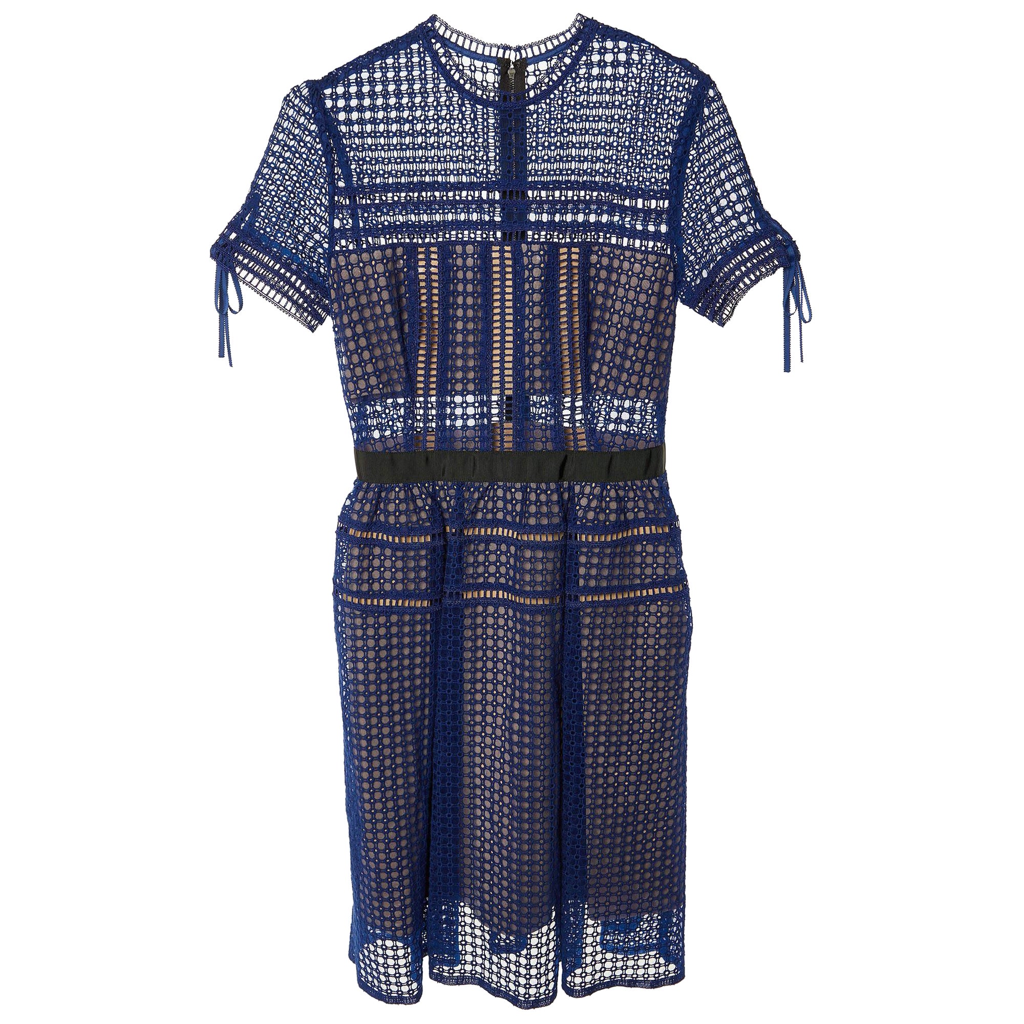 Self-Portrait - Vestito al ginocchio in pizzo e tulle blu reale S