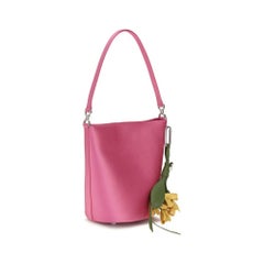 Self-Portrait Satin with Removable Bow Charm Bucket Bag — Pink