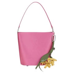 Self-Portrait Satin with Removable Bow Charm Bucket Bag — Pink