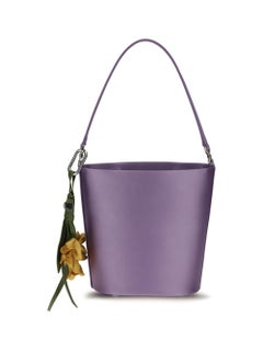 Self-Portrait Satin with Removable Bow Charm Bucket Bag — Purple
