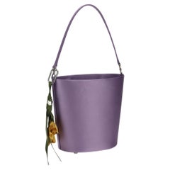 Self-Portrait Satin with Removable Bow Charm Bucket Bag — Purple