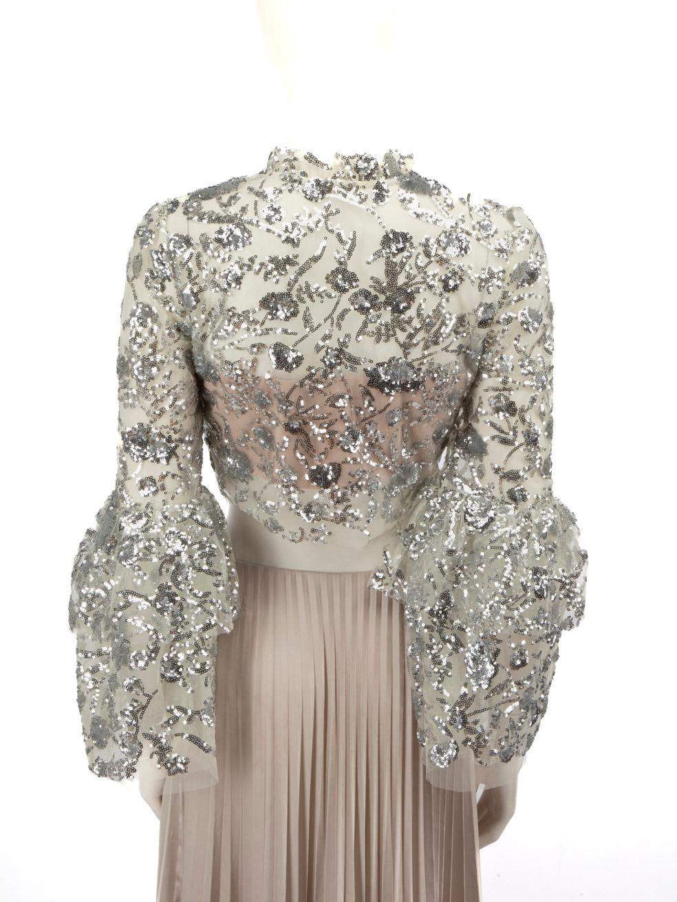 Self-Portrait Silver Sequin Flared Sleeve Top Size S In Good Condition In London, GB