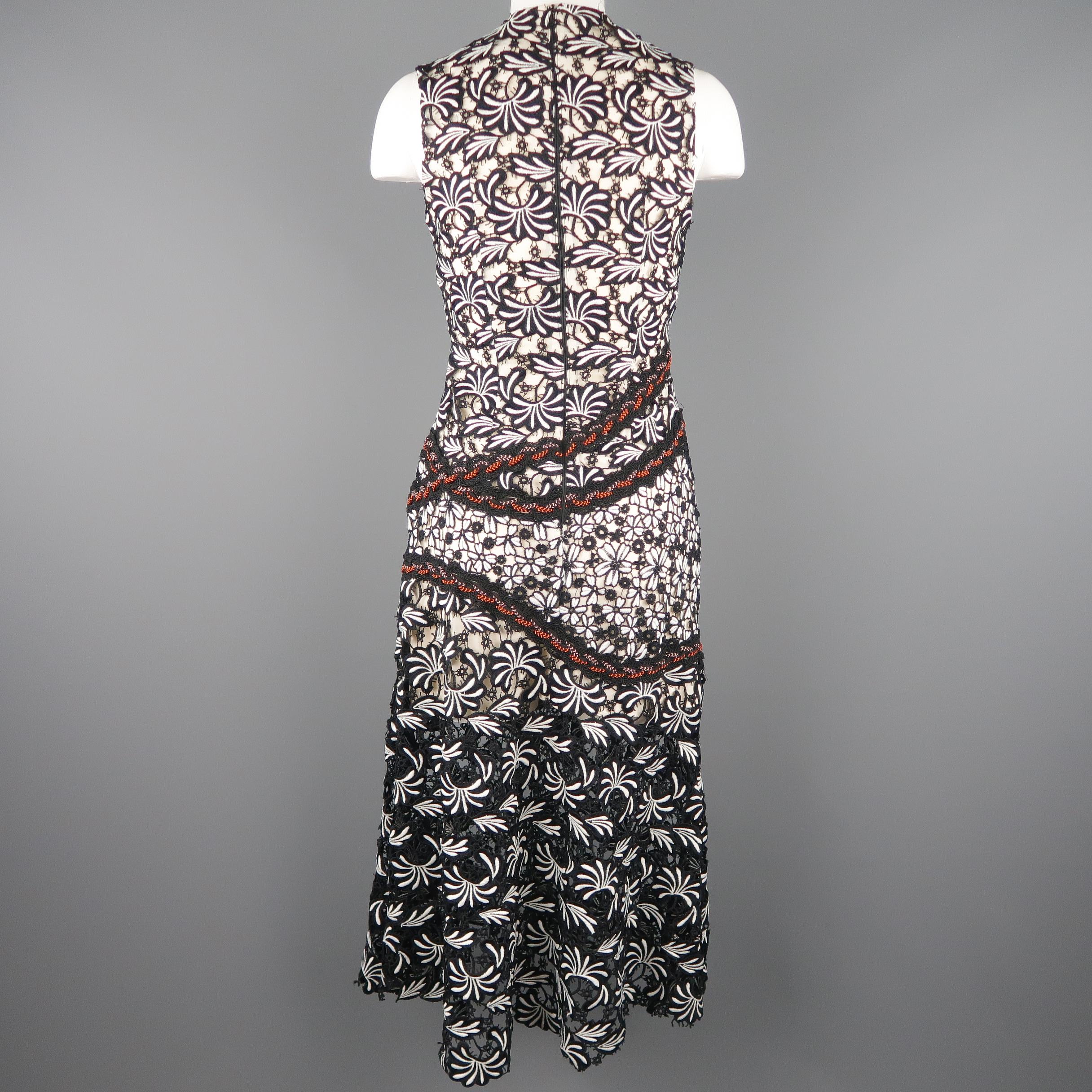 Women's SELF-PORTRAIT Size 0 Black & White Floral Lace Flair Sheath Dress
