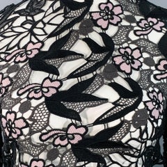 SELF-PORTRAIT Size 10 Black Pink Guipure Lace Floral See Through Dress Top