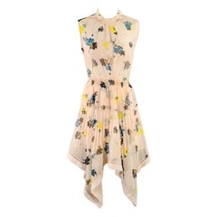 SELF-PORTRAIT Size 2 Pink Green Black Chiffon Floral Pleated High Neck Midi Dress