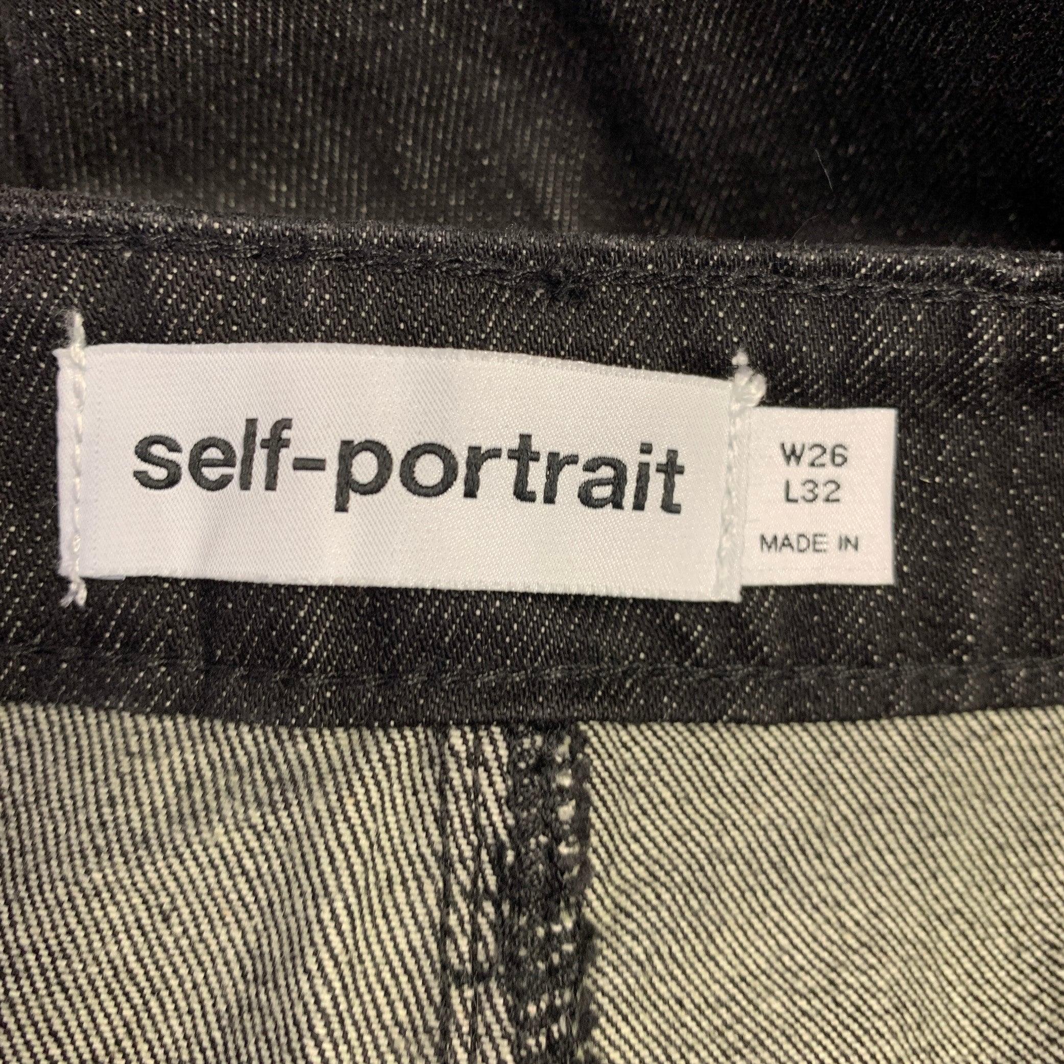 Women's SELF-PORTRAIT Size 26 Black Cotton Five Pockets Jeans For Sale