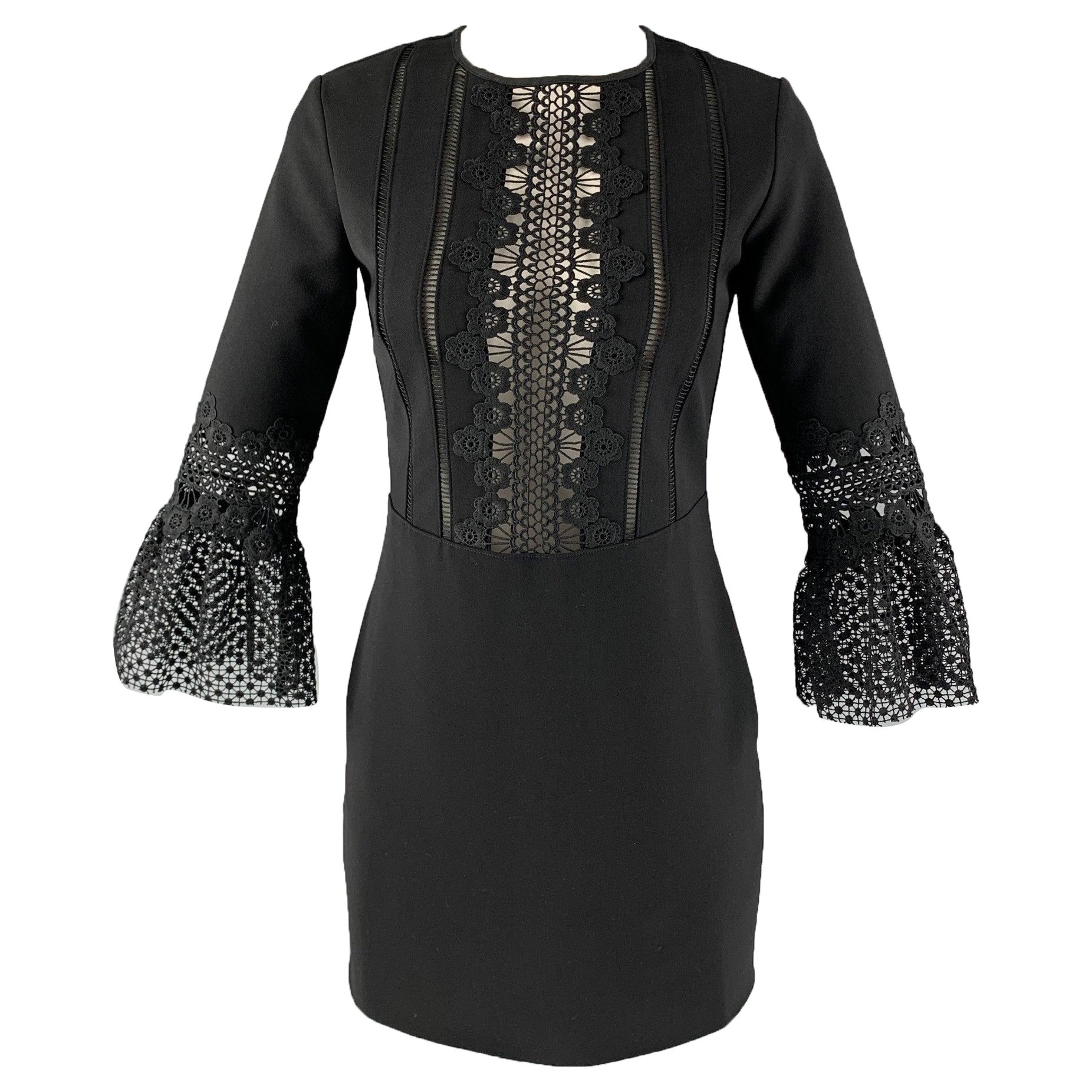 SELF-PORTRAIT Size 4 Black Polyester Blend Eyelet A-Line Dress