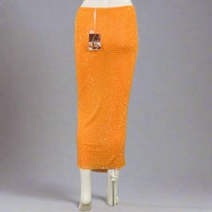 SELF-PORTRAIT Size 4 Hotfix Orange Silver Mesh Rhinestones Elastic Waistband Skirt