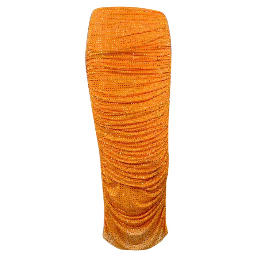 SELF-PORTRAIT Größe 4 Hotfix Orange Silber Mesh Strass Stras Elastic Tailleband Rock