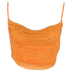 SELF-PORTRAIT Taille 4 Hotfix Orange Silver Viscose Blend Rhinestones Top court