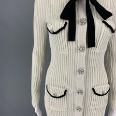 SELF-PORTRAIT Size 4 White Silver Knit Ribbed Long Cardigan