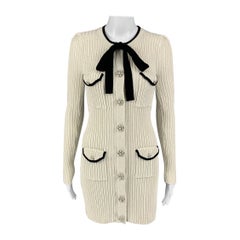 SELF-PORTRAIT Size 4 White Silver Knit Ribbed Long Cardigan
