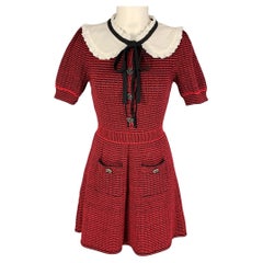 SELF-PORTRAIT Size 6 Red Black Knit Stripe Short Sleeve Dress
