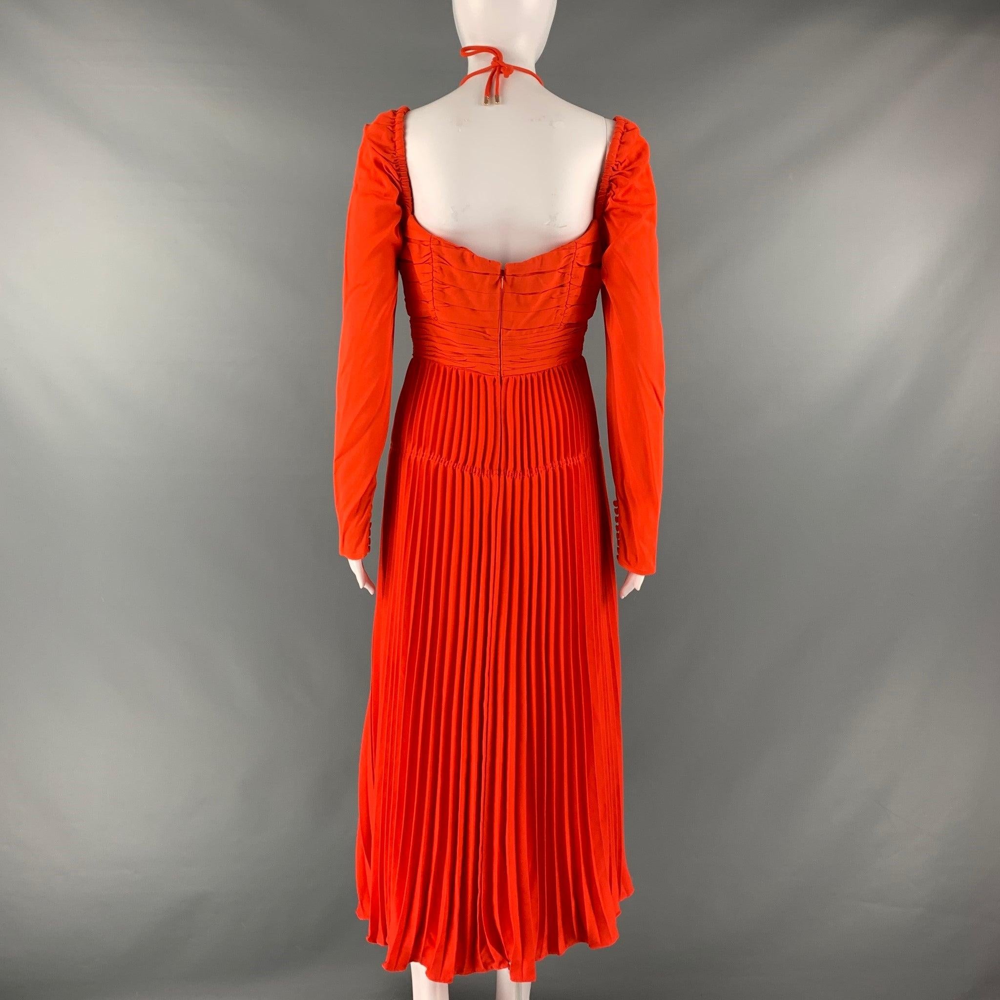 Women's SELF-PORTRAIT Size 8 Orange Viscose Blend Pleated Off-Shoulder Cocktail Dress