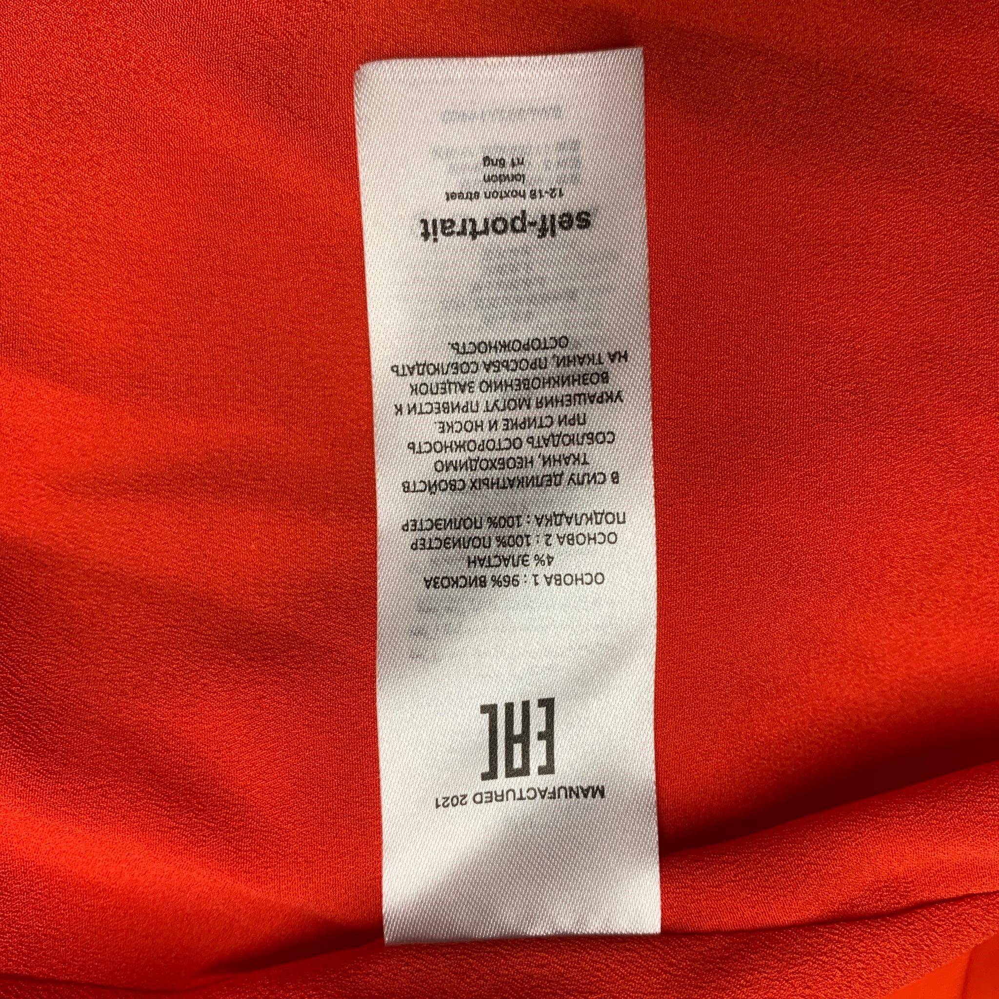 SELF-PORTRAIT Size 8 Orange Viscose Blend Pleated Off-Shoulder Cocktail Dress 2