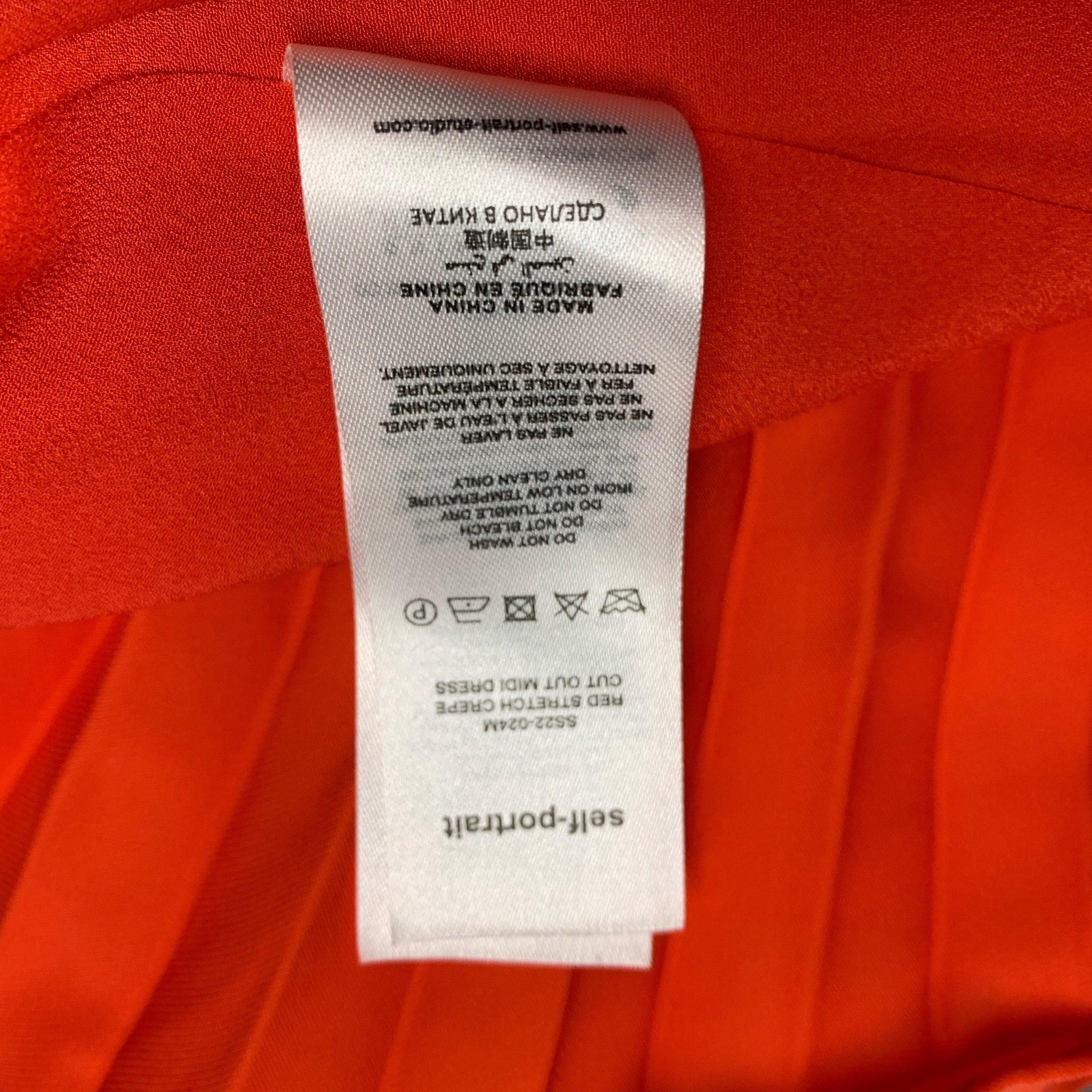 SELF-PORTRAIT Size 8 Orange Viscose Blend Pleated Off-Shoulder Cocktail Dress 3