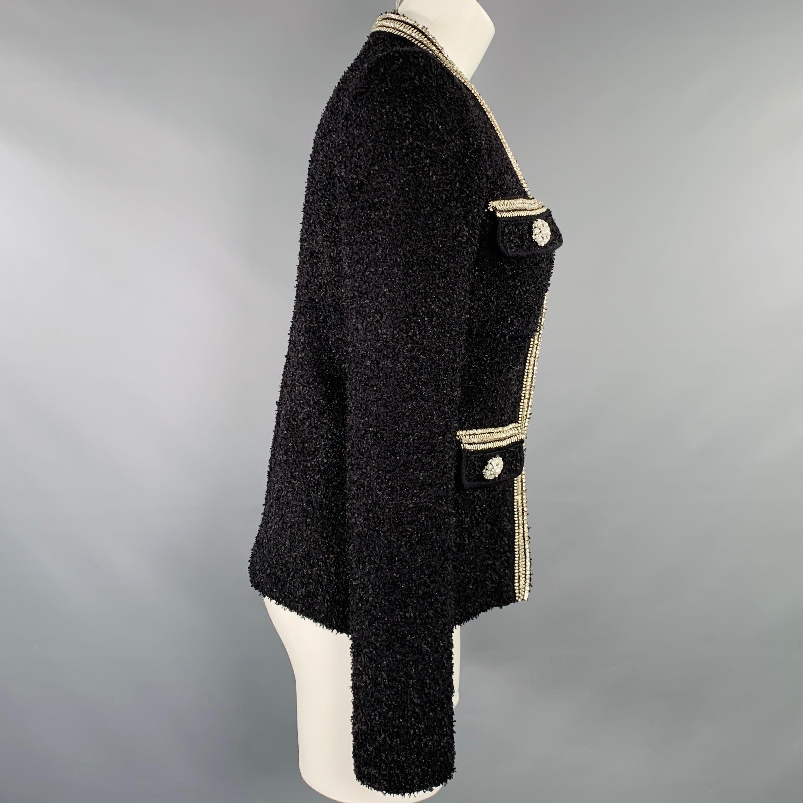 SELF-PORTRAIT Size S Black Silver White Polyamide Blend Knit Cardigan In Excellent Condition For Sale In San Francisco, CA