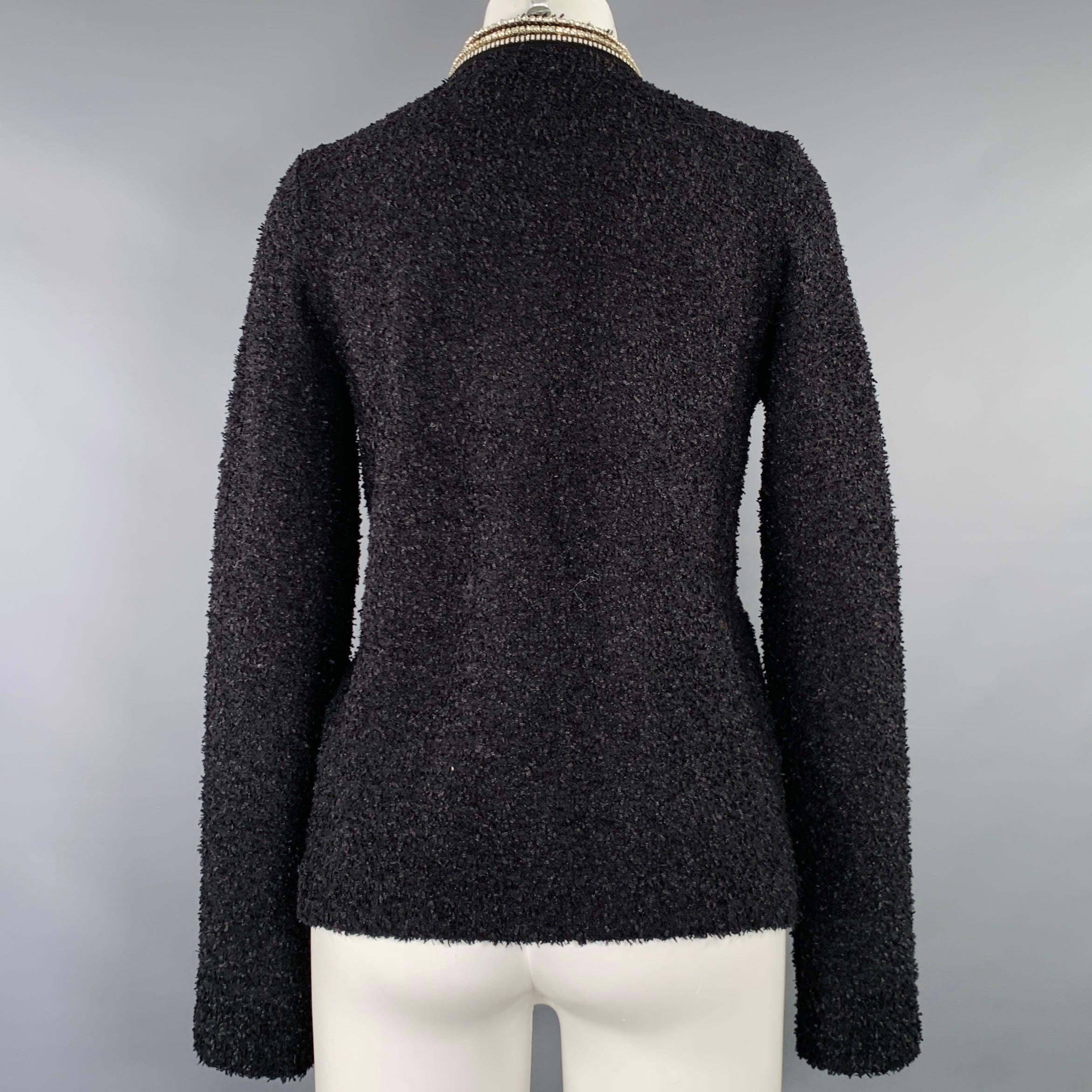 Women's SELF-PORTRAIT Size S Black Silver White Polyamide Blend Knit Cardigan For Sale