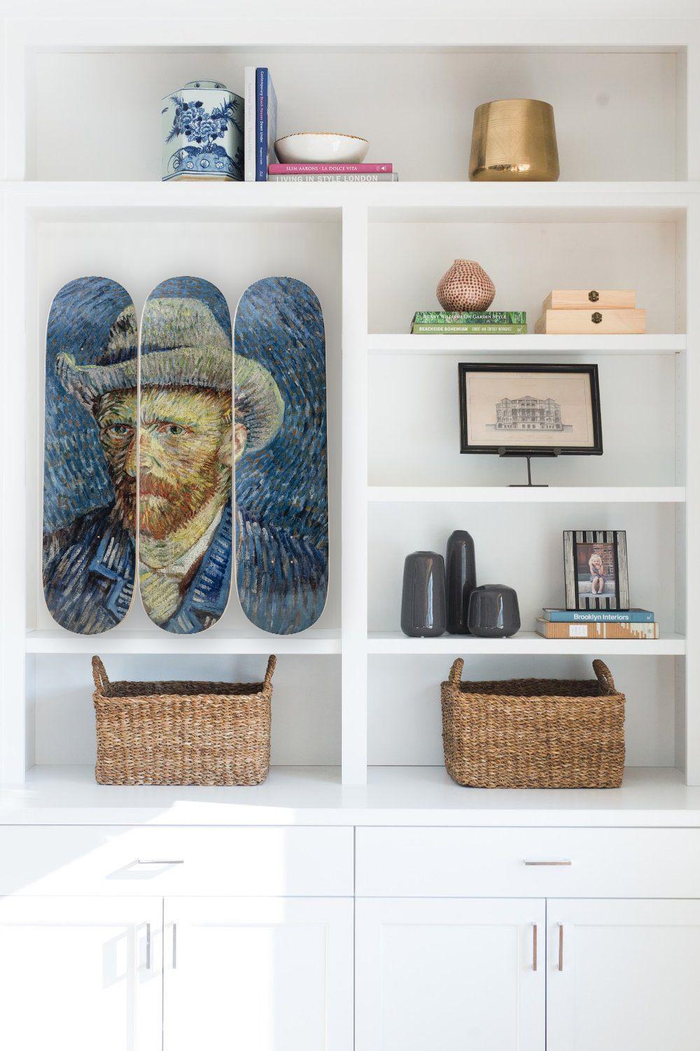 The Skateroom with the Van Gogh Museum
set of three skateboard decks
7-ply Canadian maplewood with screenprint
Measures: each: 31 H x 8 inches
approx. 31 H x 24 inches when installed
mounting hardware included
open edition (screen-printed