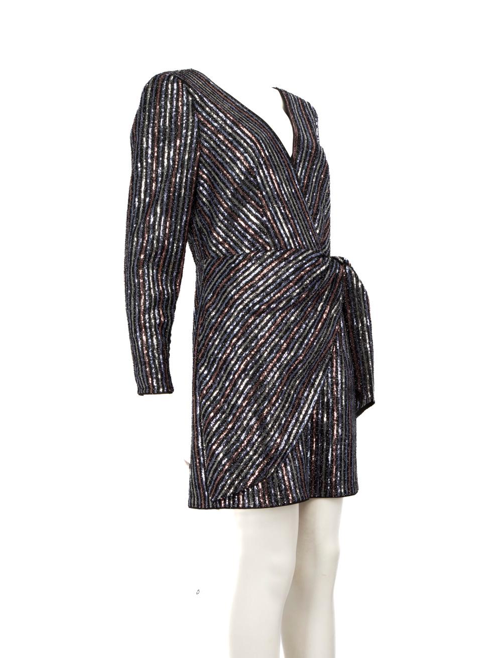 CONDITION is Never worn, with tags. Due to poor storage of the dress, the top opening button is missing on this new Self-Portrait designer resale item.
 
 
 
 Details
 
 
 Multicolour
 
 Polyester
 
 Dress
 
 Striped pattern
 
 Sequin embellished
 
