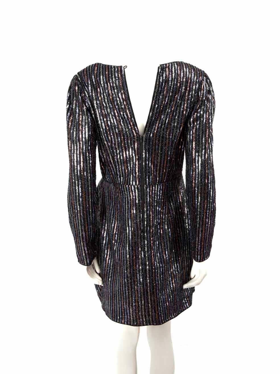 Black Self-Portrait Striped Metallic Sequinned Mini Dress Size XL For Sale