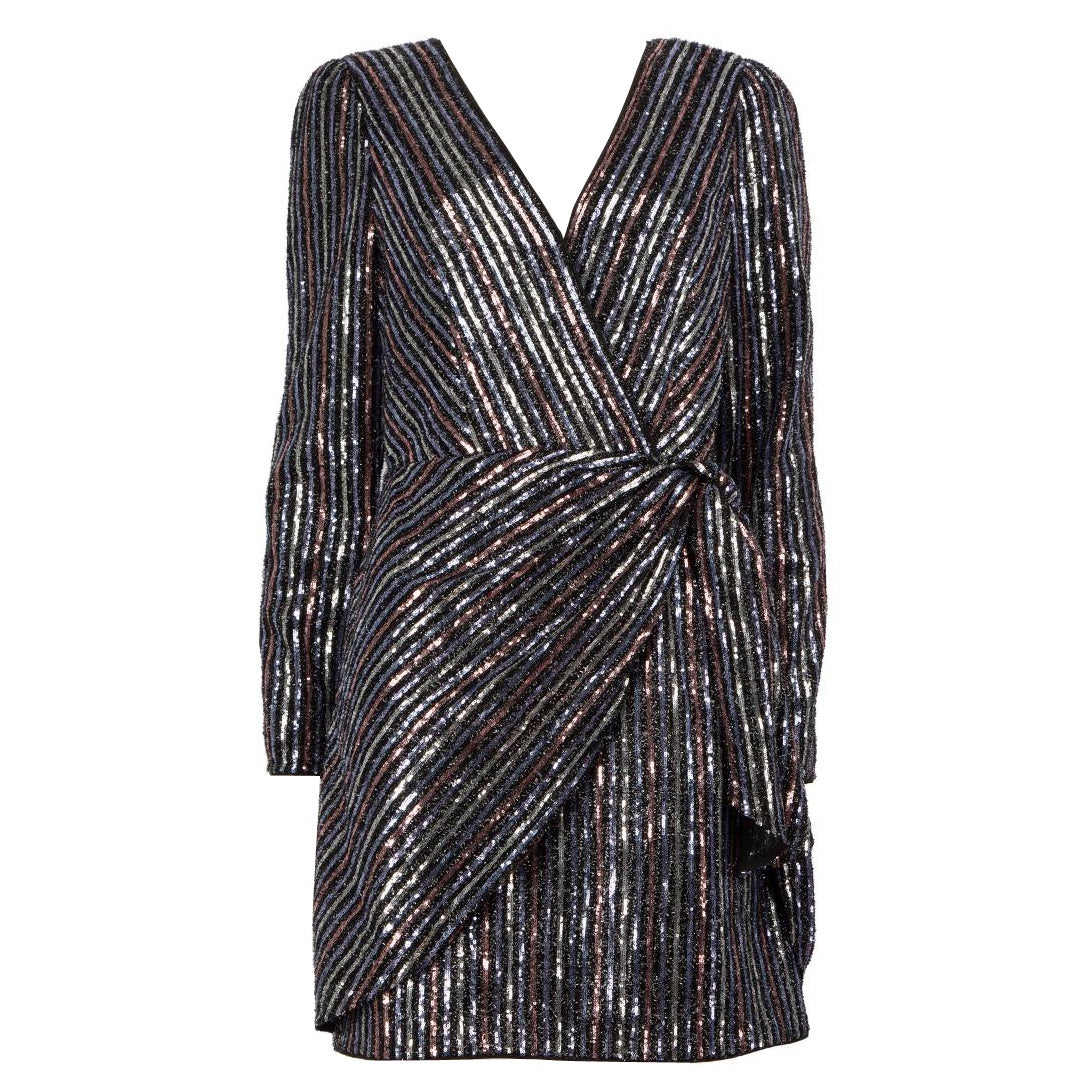 Self-Portrait Striped Metallic Sequinned Mini Dress Taille XL