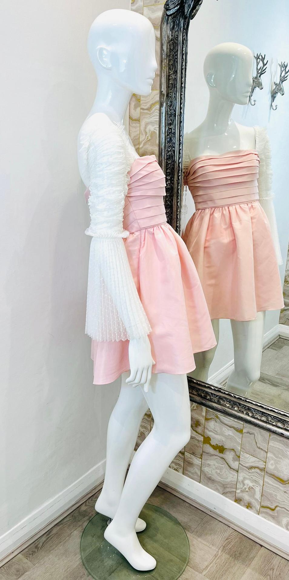 Pink Self-Portrait Taffeta & Point D'esprit Sleeve Dress For Sale