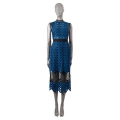 SELF-PORTRAIT teal blue polyester 2015 SCALLOPED HIGH NECK MIDI Dress 2 XS