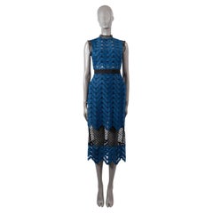 SELF-PORTRAIT blu alzavola in poliestere 2015 Vestito MIDI a collo alto SCALLOPED 2 XS