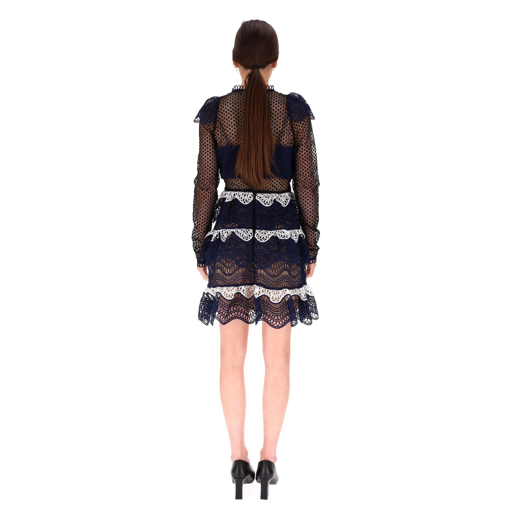 Self-Portrait Tiered Guipure Lace Dress In Excellent Condition For Sale In London, GB